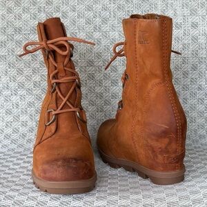 Sorel Joan of Arctic II Lace Up Wedge Leather Boots Iced Tea Size 9